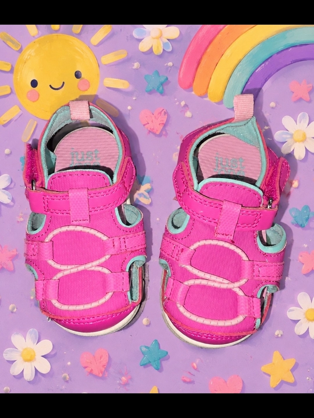 Carter's Bright Pink Kids Sandals with Aqua Trim